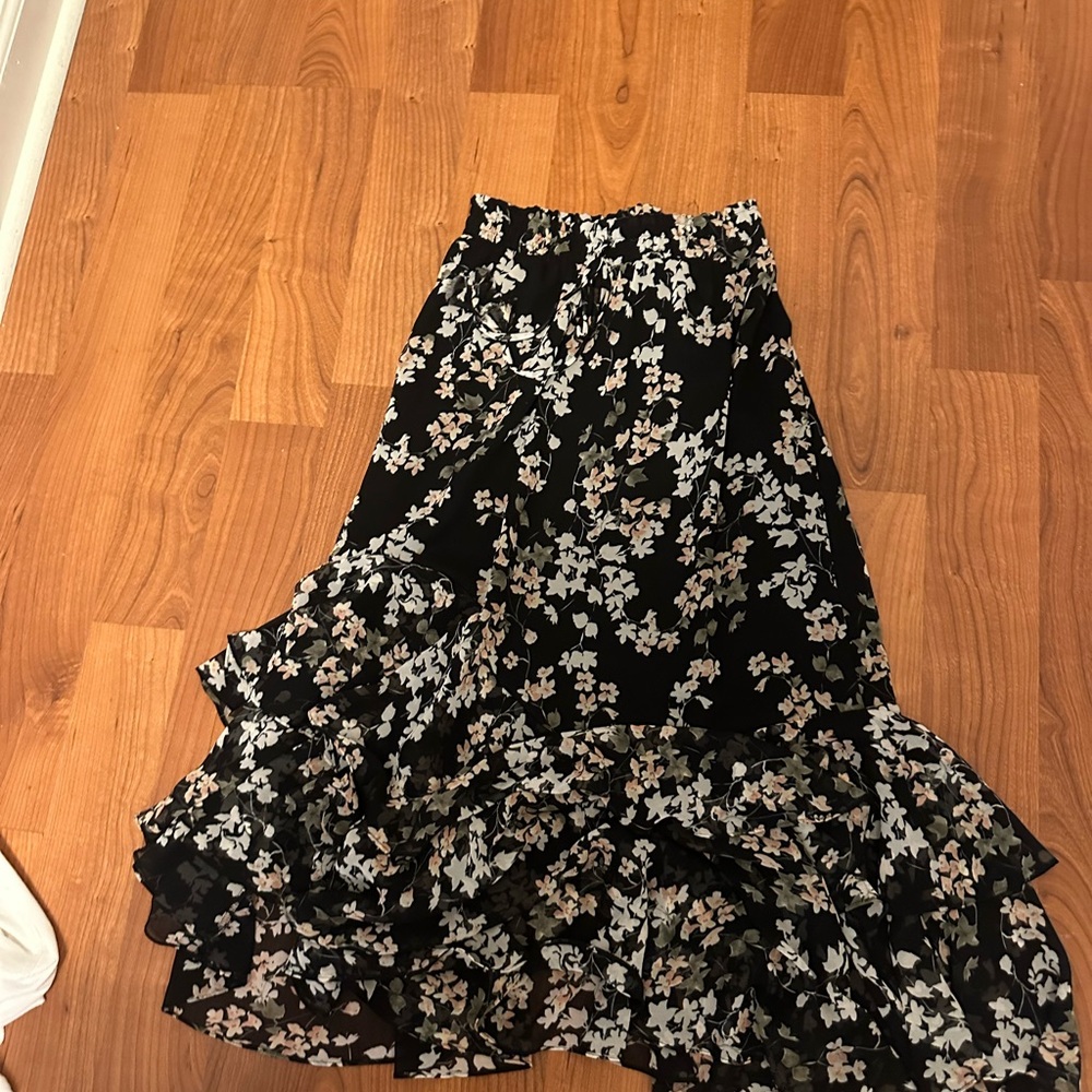 Misa Los Angeles Black Floral Maxi Skirt
